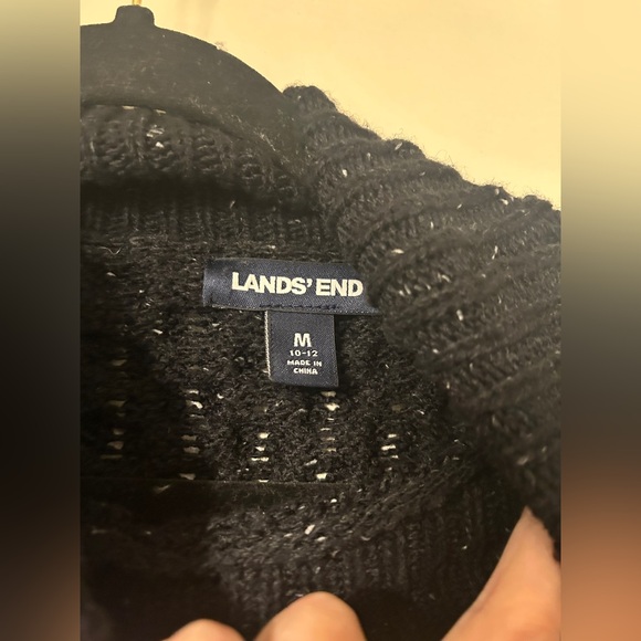 Land's End Wool Blend Chunky Fisherman Cable Knit Speckled Turtleneck Sweater - Picture 3 of 6